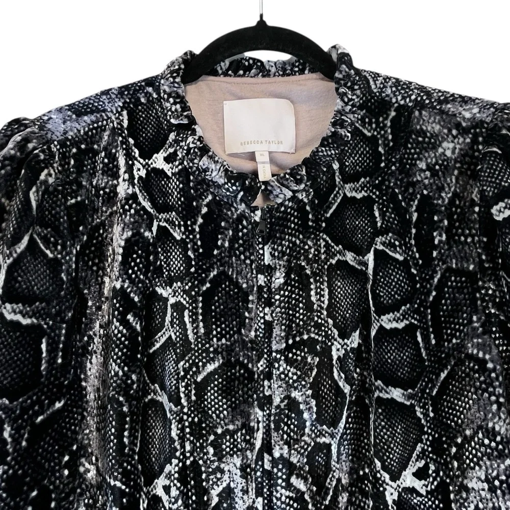 Rebecca Taylor Python Snake Print Velvet Jacket Black White Silk Blend Sz L